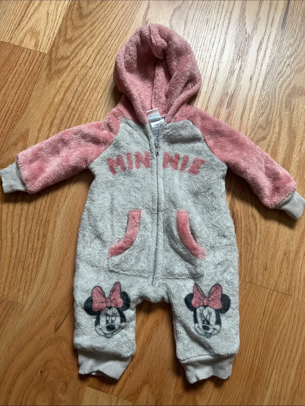 Disney Minnie Plush Hooded One-Piece - Pink & Light Gray